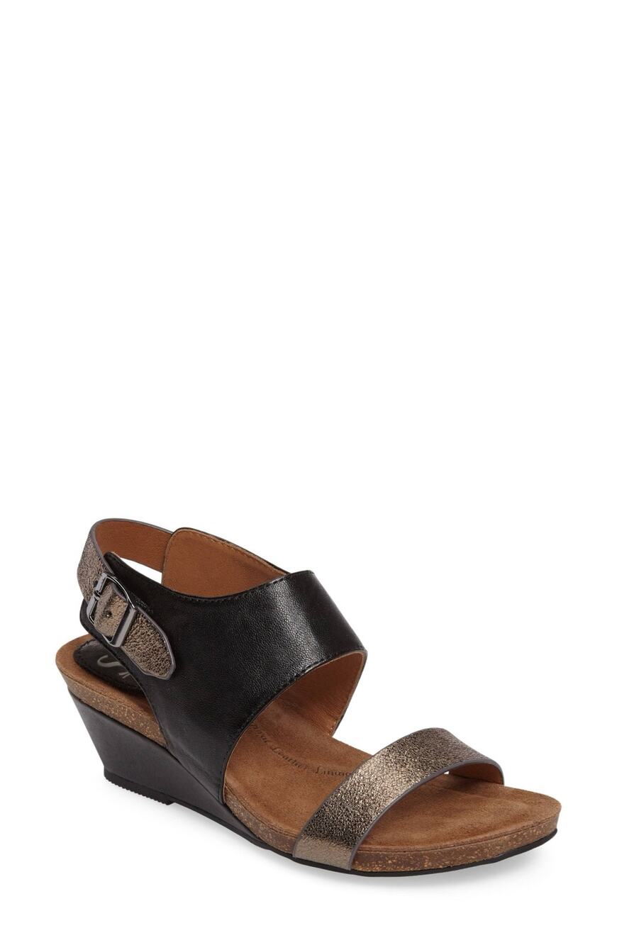 Söfft Balanga Leather Wedge Sandals Women’s 7M Black Bronze Metallic